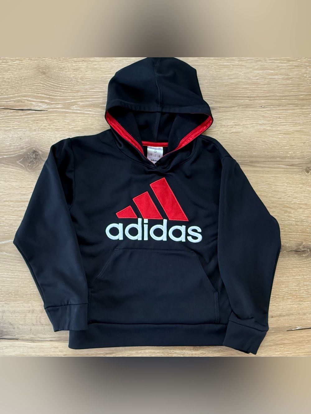 adidas Black Hoodie with Red Logo and Lining
